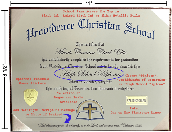 Middle School Diploma Printing - Graduation Ink Diplomas