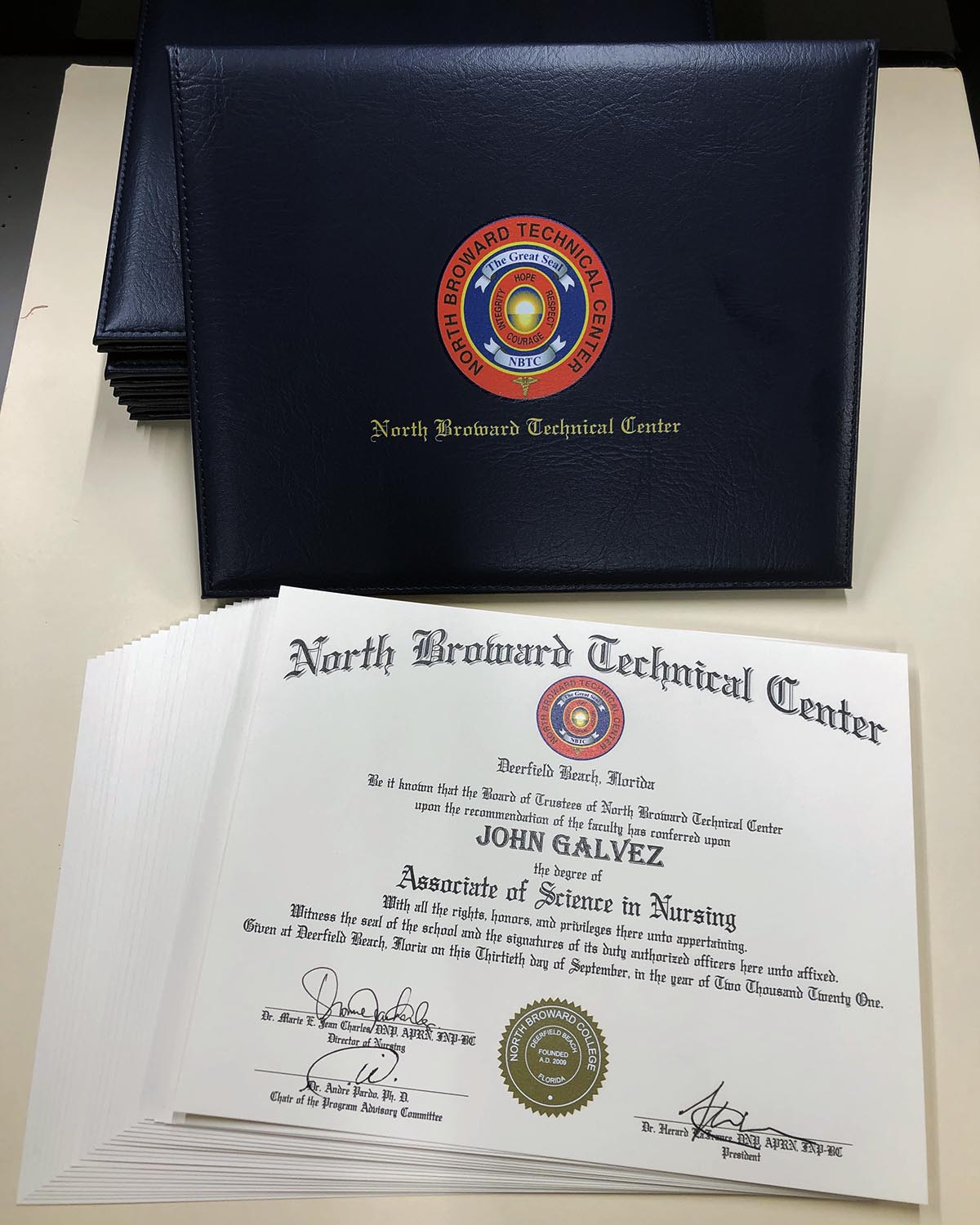 full color logo on cover and diploma