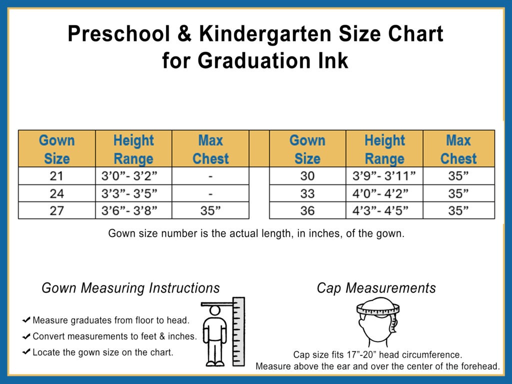 Kindergarten and Preschool Graduation Gown and Cap Measurement Chart