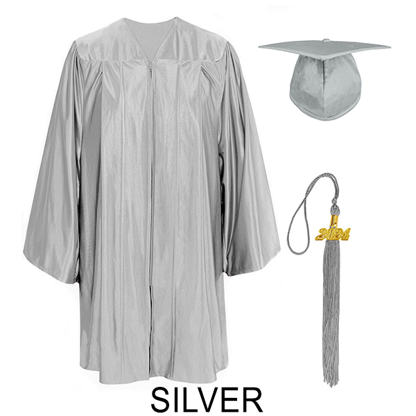 Shiny Silver Kindergarten Cap and Gown Set