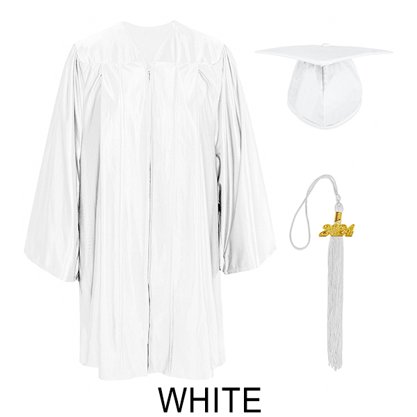 Shiny White Kindergarten Cap and Gown Set